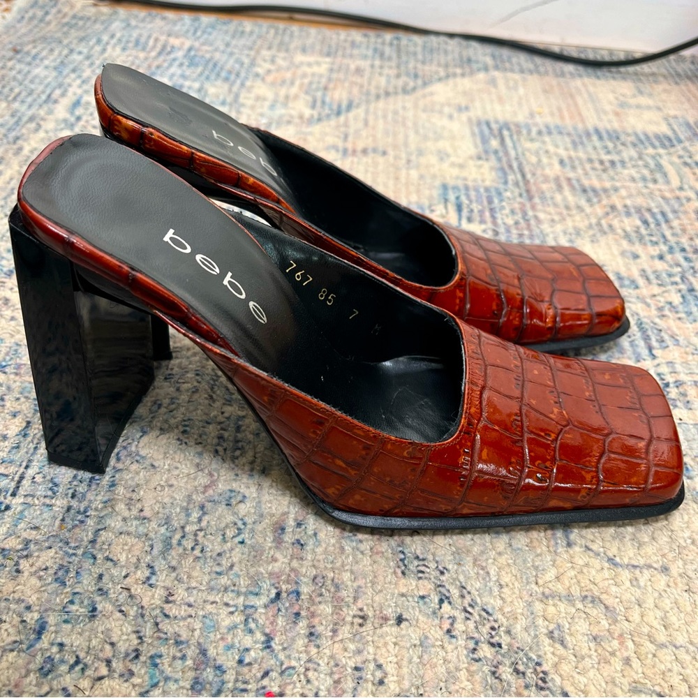 Bebe Square toad leather heels